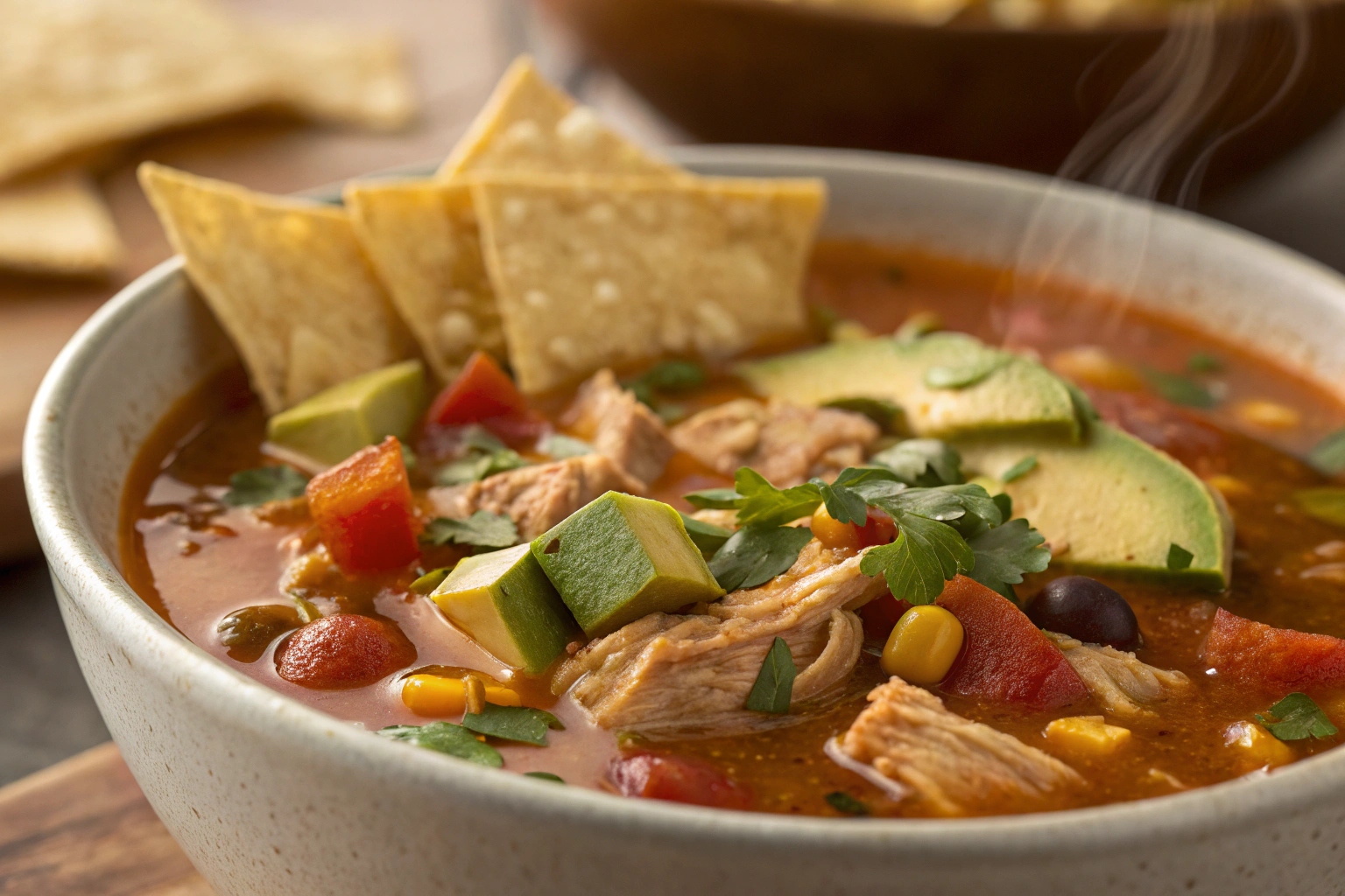 Foto muy muy muy ampliada de sopa de tortilla