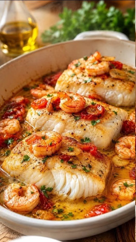 Bacalhau à Vizcaína com Gambas