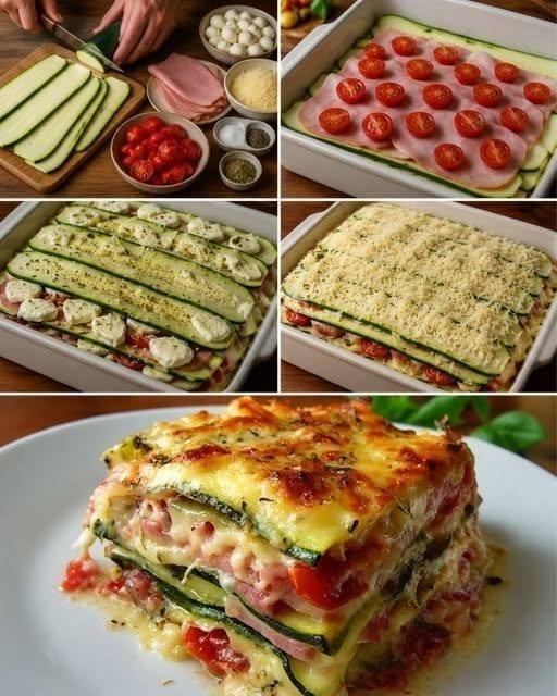 Lasanha de abobrinha com presunto e tomate